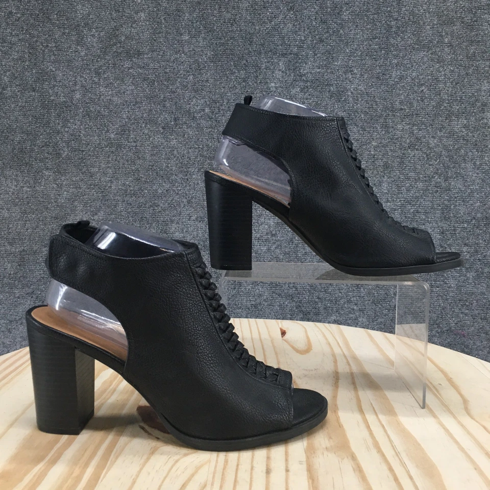 Tacones huecos para mujer 9 zapatos de salón correa para el tobillo negro punta abierta informal gancho y bucle bloque Foto 1 de 4