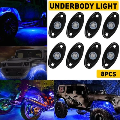 8Pods Blue 9-LED Rock Lights For JEEP Offroad Truck ATV Underbody Wheel Light - Image 1 of 4