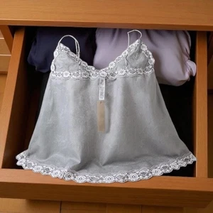 Skims Lace Triangle Silk Camisole Large 12-14 Iris Mica Purple 100% Silk Cami - Picture 1 of 14