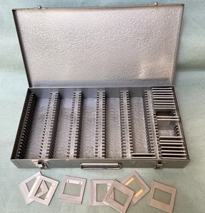 Brumberger Photo Slide Storage File Case Box Metal Gray CENEI Glass Mounts VTG - Picture 1 of 18