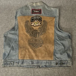 Chaleco de cuero vaquero Harley Davidson vintage parche trasero talla XL EE. UU. hecho angustia - Imagen 1 de 4