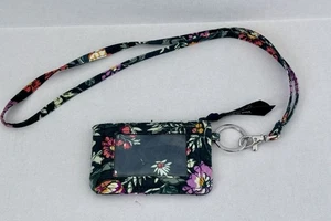 Vera Bradley Muñequera Portatarjetas de Crédito Identificación Billetera Estuche Negro Floral con Correa - Imagen 1 de 7