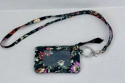 Vera Bradley Wristlet Credit Card Holder ID Wallet Case Black Floral w/Strap - Image 1 of 4