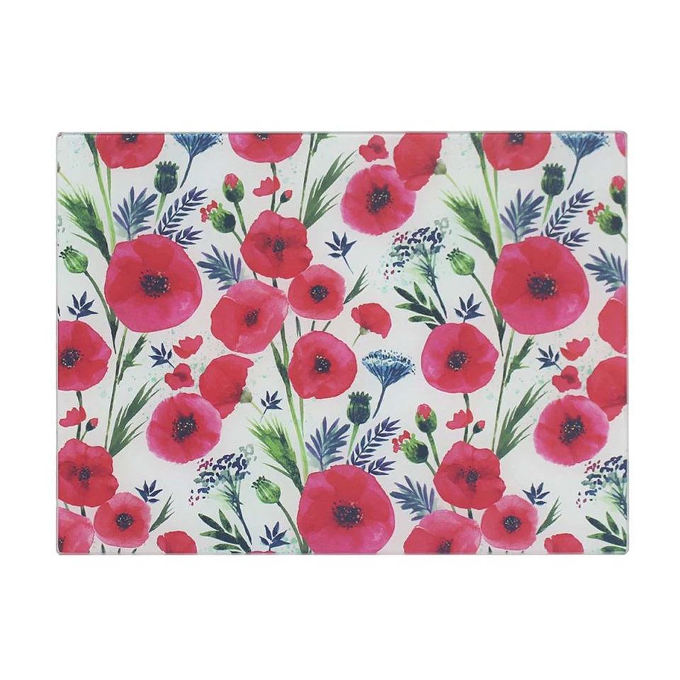Glass Cutting Board Poppy Fields Slicing Serving Chopping Board Worktop Saver - Image 1 of 1
