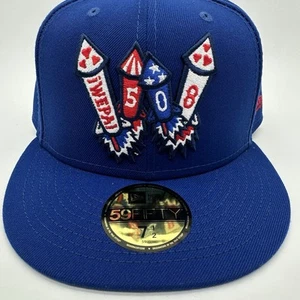 Worcester Red Sox Blue Rocket New Era Fitted Flat Bill Hat 7 1/2 Fireworks - Picture 1 of 11