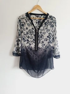 Mint Velvet Tunic Blouse Size 14 Black Grey Zip Front - Picture 1 of 6