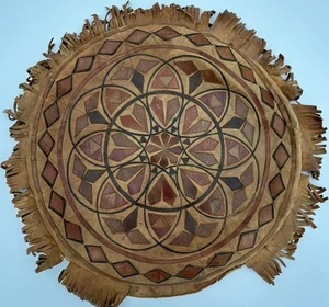 Bohemian Handmade Leather Round Fringed Floor or Chair Sitting Cushion VTG 18in - Picture 1 of 18