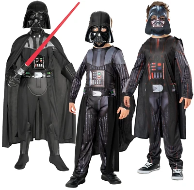 Darth Vader Boys Costume Star Wars Licensed Fancy Dress Kids Book Day Outfit - Image 1 of 2