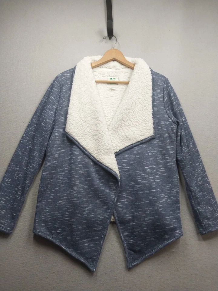 Cárdigan de mujer grande forrado Sherpa GREEN TEA azul jaspeado delantero abierto Foto 1 de 4