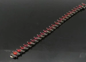 3Ct Round Lab Created Ruby Vintage Red Topaz & Marcasite Chain Bracelet - Picture 1 of 5