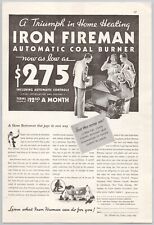 1932 Better Homes and Gardens Vintage Print Ad Iron Fireman Automatic Coal Buner