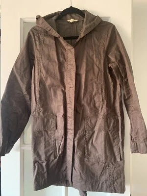 Eileen Fisher Waxed Jacket Women XS Organic Linen Hooded Raincoat Olive Brown - Image 1 of 4