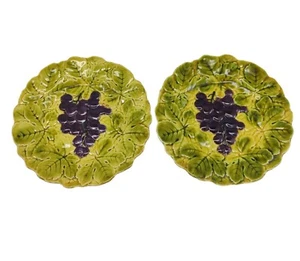Antique Sarreguemines France Majolica Grape Dessert Plates Lot of 2 - Picture 1 of 12