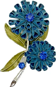 Spilla Coro figurativa smalto blu strass fiore duo spilla firmata bigiotteria costume - Foto 1 di 9