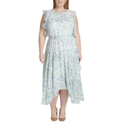 TOMMY HILFIGER Women's Plus Floral Smocked Waist Ruffled A-Line Dress TEDO - Image 1 of 2