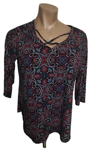 No Comment Women Pullover Soft Blouse Cross Strap Neck Stretch sz 2X Paisley #39 - Picture 1 of 3