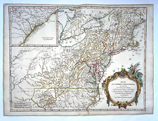 NORTH AMERICA OHIO NEW ENGLAND c. 1760 ROBERT DE VAUGONDY LARGE ANTIQUE MAP