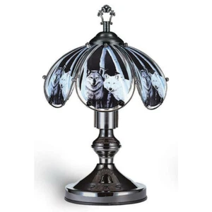 14.25"H Glass artistic printed Wolfs scene 3 brightness touch lamp ORE K320 - Picture 1 of 1