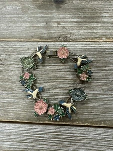 Bracciale vintage smaltato colibrì e fiori scivolo  - Foto 1 di 4