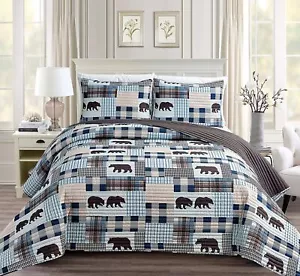 Rustic Modern Farmhouse Cabin Lodge Stripe Quilted Bedspread Coverlet Bedding... - Picture 1 of 6