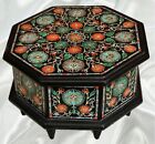 Black Octagon Shape Marble Jewelry Box Pietra Dura Art Dressing Table Decor Box