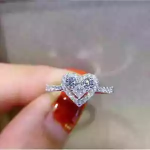 1.50Ct Round Cut Moissanite Heart Women's Engagement Ring 14K White Gold Plated - Picture 1 of 6