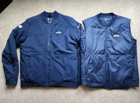 Seattle Seahawks Nike Dri Fit Navy Full Zip Jacket Bomber W/ Vest Liner MEDIUM Cover