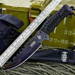 Straightback Serrated Blade Knife Survival Tactical Hunting Combat Cord Wrapped