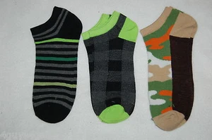 THREE PAIR LOT BOYS SOCKS No Show ULTRA THIN Fits 3-9 Shoe Size CAMOUFLAGE Check - Picture 1 of 1