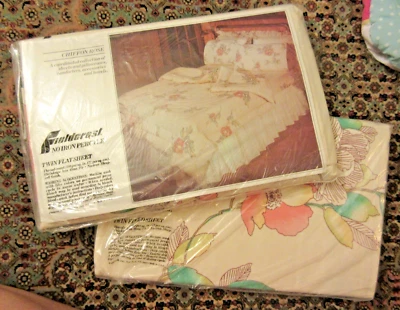 Vintage Fieldcrest Percale Chiffon Rose Fitted & Flat Sheet Set Twin Size NEW - Image 1 of 3