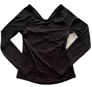 Old Navy Shirt Girls XL 14 Crossover Back Black Go-Dry Athleisure Long Sleeve - Picture 1 of 5
