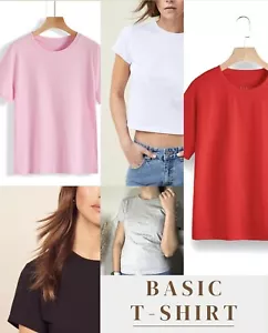 Women's Basic Crew Neck Short Sleeve T Shirt Cotton Casual Tee S M L XL 2XL - Picture 1 of 12