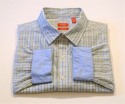 IZOD мужской 2XL Slim Fit белый синий зеленый клетку Flip манжеты длинным рукавом платье рубашка - Изображение 1 из 4