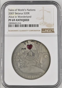 20 ROUBLES 2007 BELARUS Lewis Carroll Alice in Wonderland SILVER UNC NGC MS 69 - Picture 1 of 4