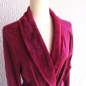 Soma Velour Trim Robe Pockets Attached Belt Pink Purple Magenta New L XL Womens - Picture 1 of 12