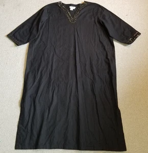 Womens Dress-ULLA POPKEN-black linen caftan 'relaxed fit' shift sequin-20/22 - Picture 1 of 5