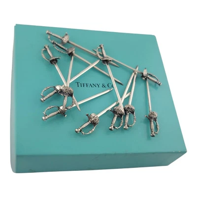 Espada vintage Sterling TIFFANY & CO cóctel oliva Martini selección para bar ~ $89 ea Foto 1 de 4