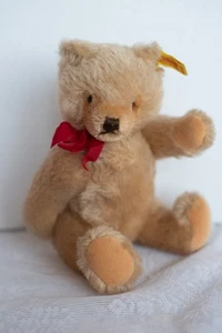 Peluche orsacchiotto vintage 9" Steiff biondo mohair snodato bottone nell'orecchio (C) - Foto 1 di 5