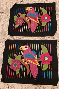 Menge 2 Vintage Mola Rückseite Applikation Stoff Paneele Textil Volkskunst Handarbeit Papageien - Bild 1 von 7
