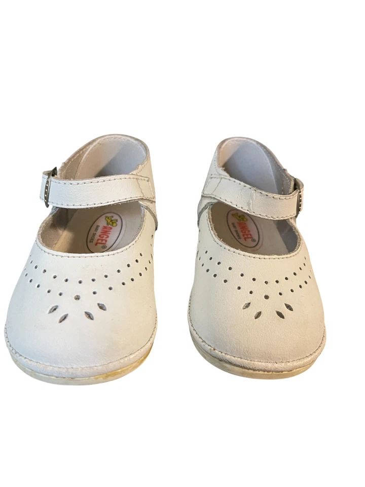 Angel Brand Baby Shoes Size 2 White Straps w Snaps - Image 1 of 4