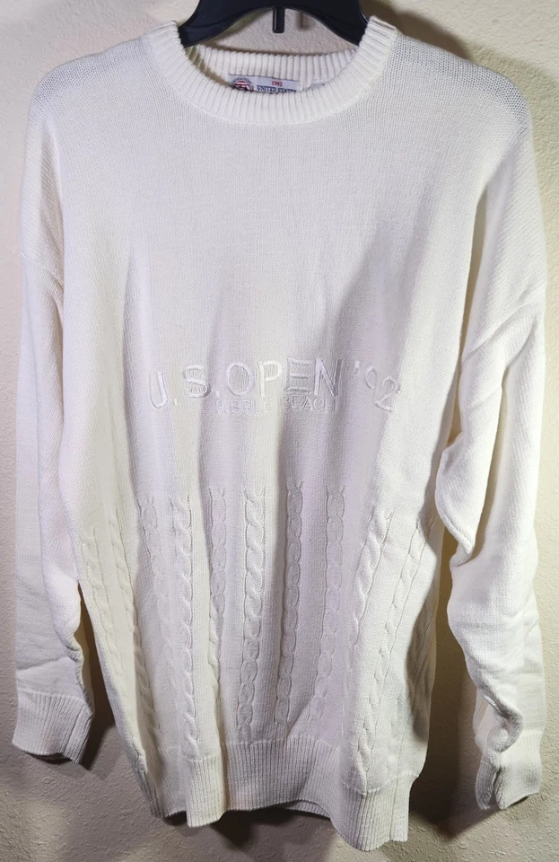 VINTAGE 1992 U.S OPEN PEBBLE BEACH GOLF PGA CREW NECK WHITE SWEATER MENS SZ XL  - Image 1 of 4
