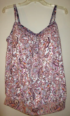 Camiseta tankini Lands' End marrón rojo marrón negro cachemira para mujer talla 14P Foto 1 de 4