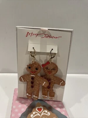 Nuevos pendientes colgantes Betsey Johnson desajustes pan de jengibre hombre y mujer Foto 1 de 4
