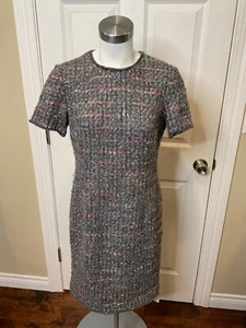 Carolina Herrera CH Gray Pink Wool Tweed Shift Short Sleeve Dress, Size 8 - Picture 1 of 6