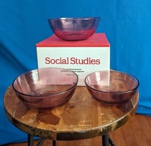 SOCIAL STUDIES ~ Set Of 3 Mauve Small Glass Nesting Bowls BRAND NEW - Picture 1 of 4