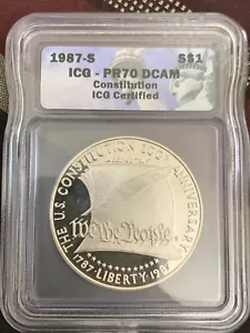 1987-S $1 Constitution Commemorative Silver Proof Dollar ICG PR70 DCAM - Picture 1 of 6