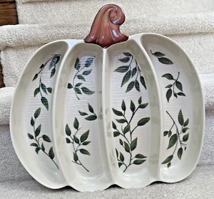 Rachel Ashwell Off White  Pumpkin Shaped Melamine Divided Serving Tray Platter - Picture 1 of 11