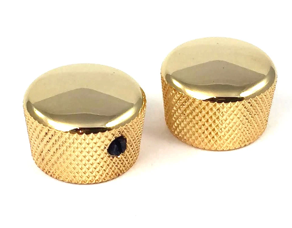 (2) Gold Metal "Cupcake" Guitar/Bass Knobs for 1/4" Solid Shaft Pots MK-0120-002 - Image 1 of 1