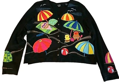 Cárdigan de algodón Christina Rotelli vintage para mujer talla L apliques animales de playa 44 Foto 1 de 4