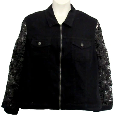 Chaqueta de mezclilla negra Ashley Stewart mangas de encaje para mujer 22/24 caprichoso romántico Foto 1 de 4